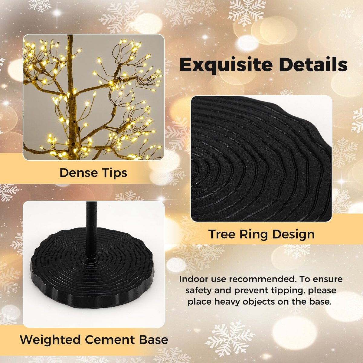 7 FT Lighted Alpine Cedar Tree with 2100 Warm White LEDs and Weighted Cement Base