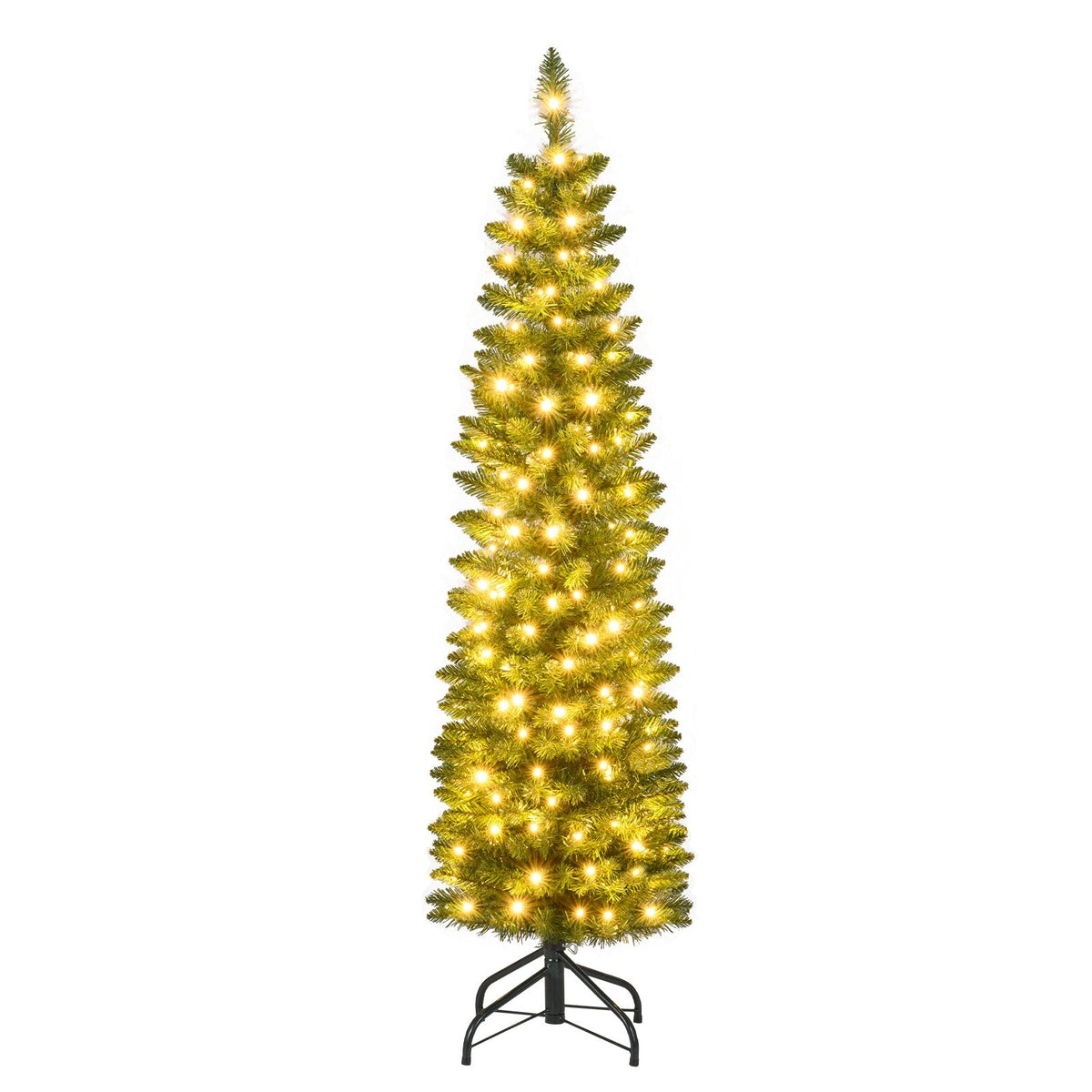5 FT Pre-Lit Slim Pencil Christmas Tree with 324 Bullet Shaped Tips and 150 Warm White LEDs