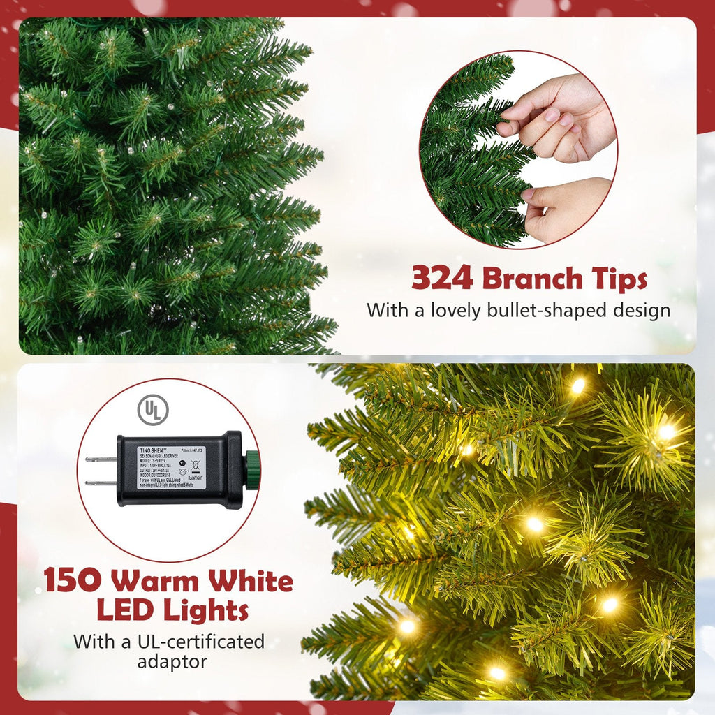 5 FT Pre-Lit Slim Pencil Christmas Tree with 324 Bullet Shaped Tips and 150 Warm White LEDs
