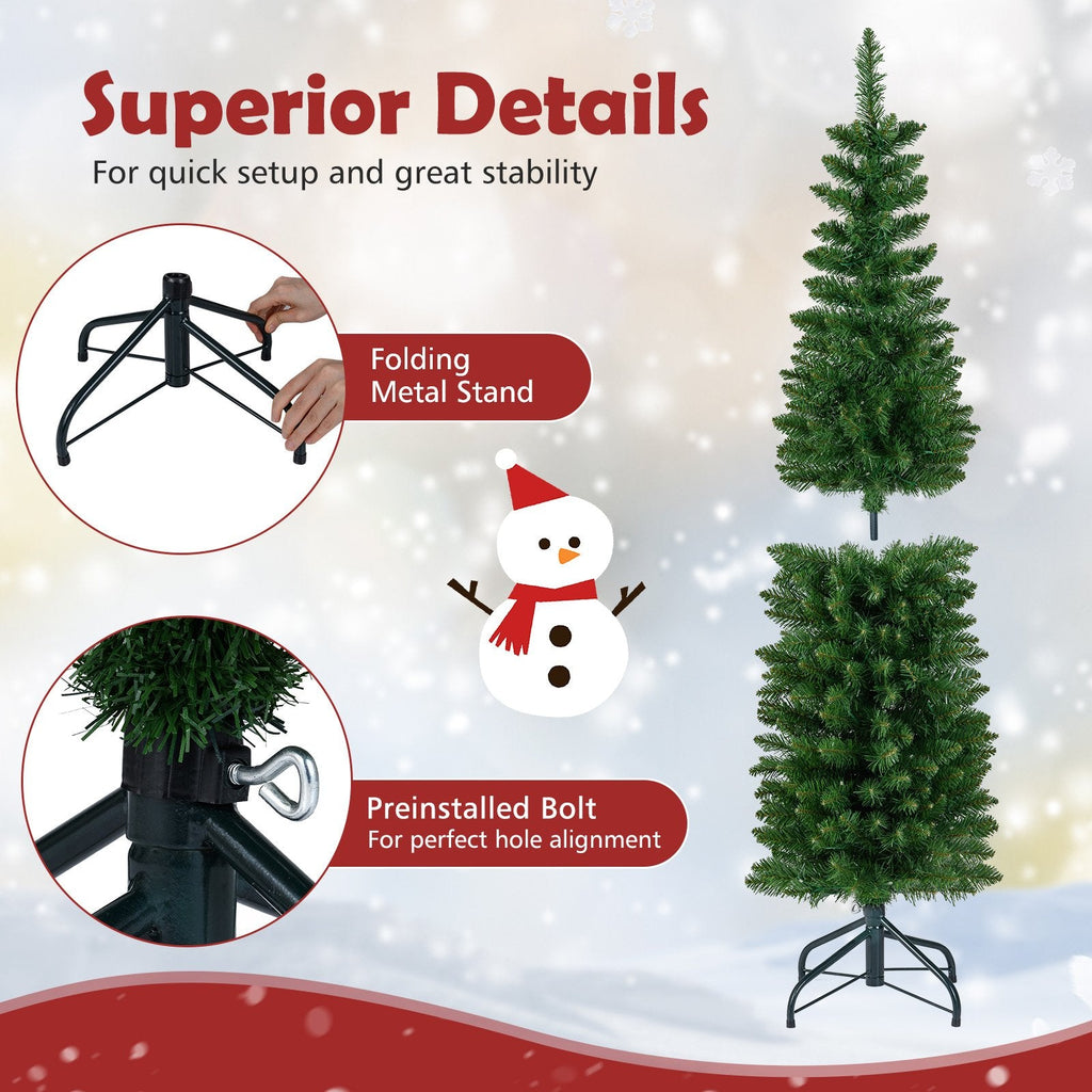 5 FT Pre-Lit Slim Pencil Christmas Tree with 324 Bullet Shaped Tips and 150 Warm White LEDs
