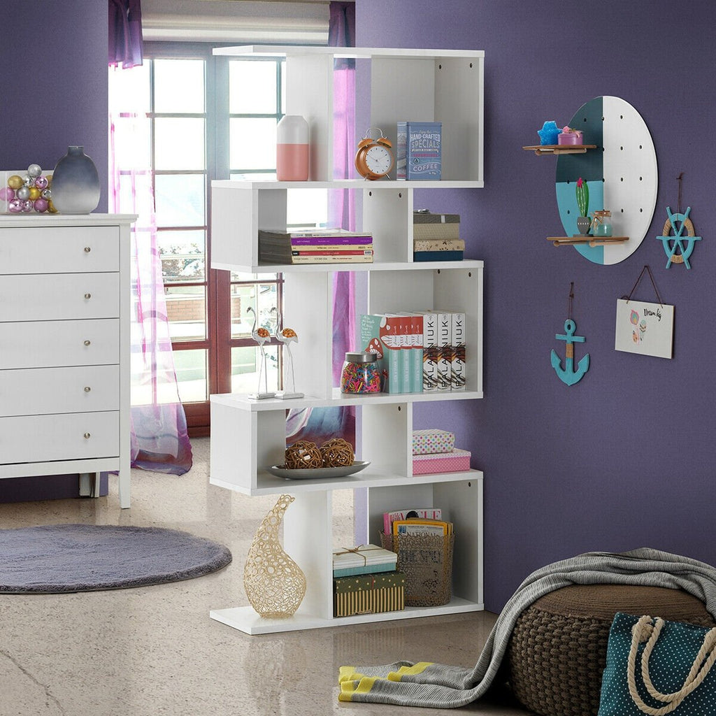 5 Cube Ladder Bookshelf and Corner Display Rack, White