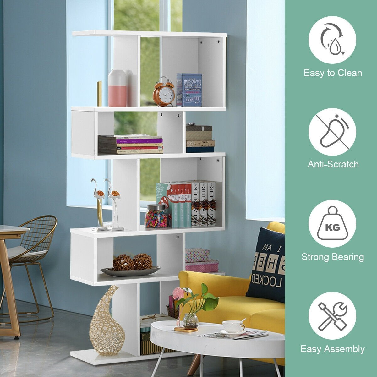 5 Cube Ladder Bookshelf and Corner Display Rack, White