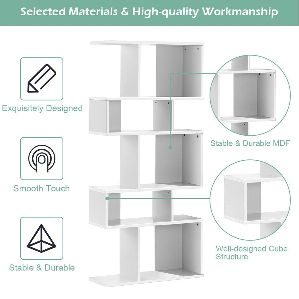 5 Cube Ladder Bookshelf and Corner Display Rack, White