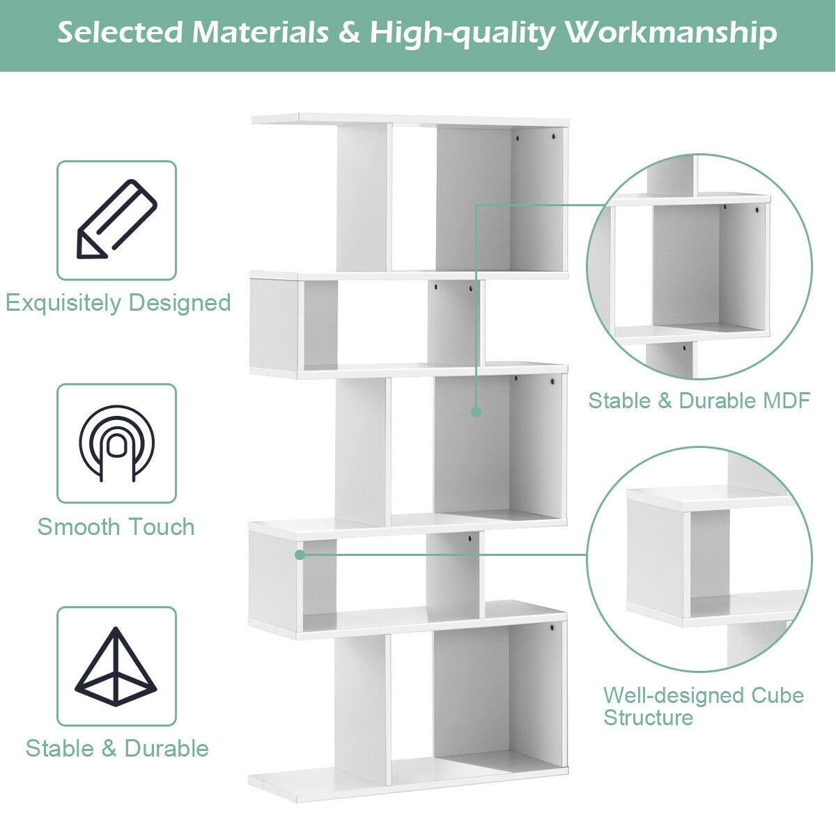5 Cube Ladder Bookshelf and Corner Display Rack, White