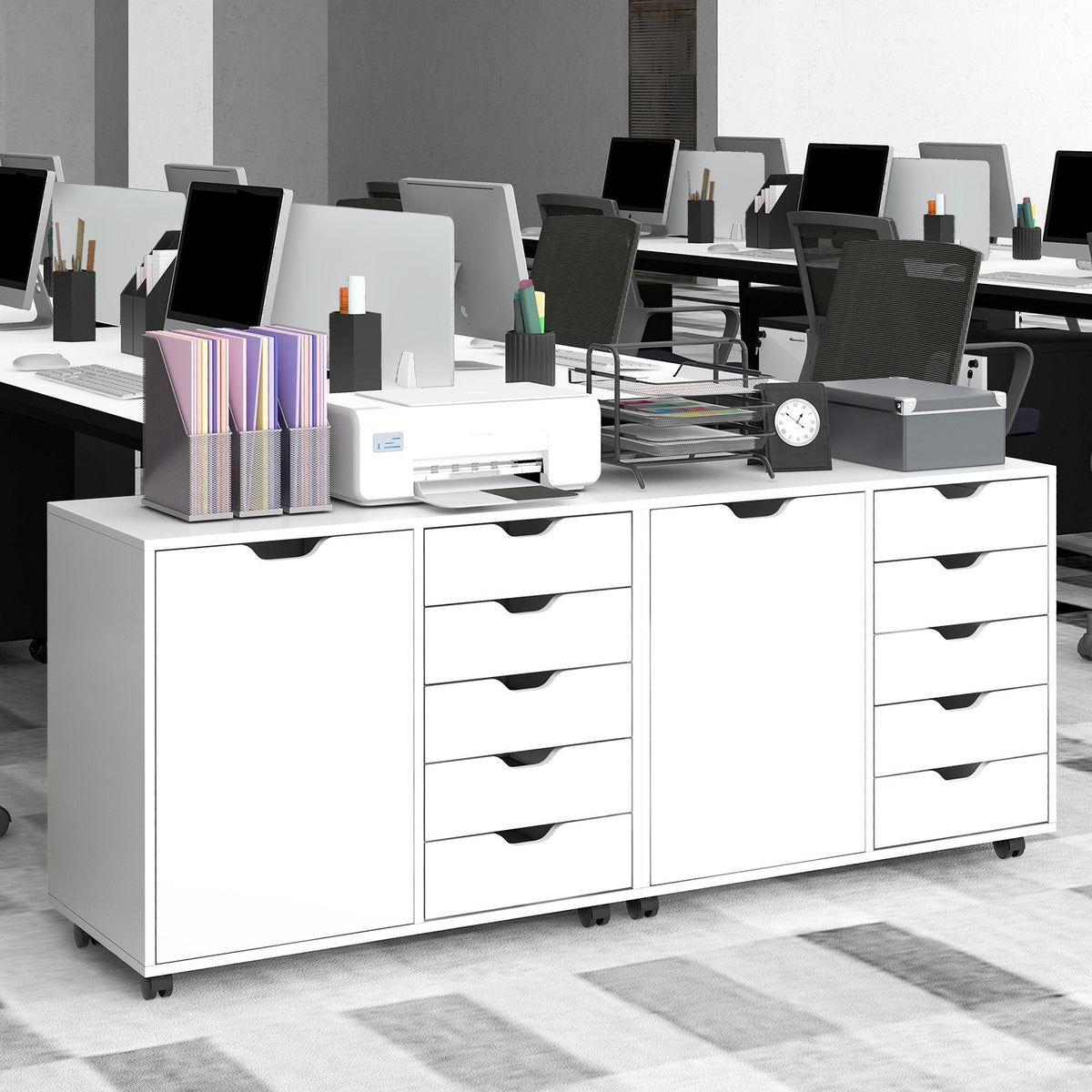 5-Drawer Dresser Chest Mobile Storage Cabinet with Door-White