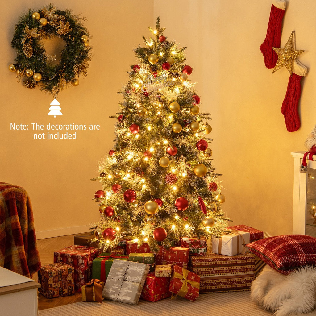 5 FT Pre-Lit Christmas Tree with 602 Tips in Three Leaf Types, 26 Pine Cones and 26 Berry Clusters