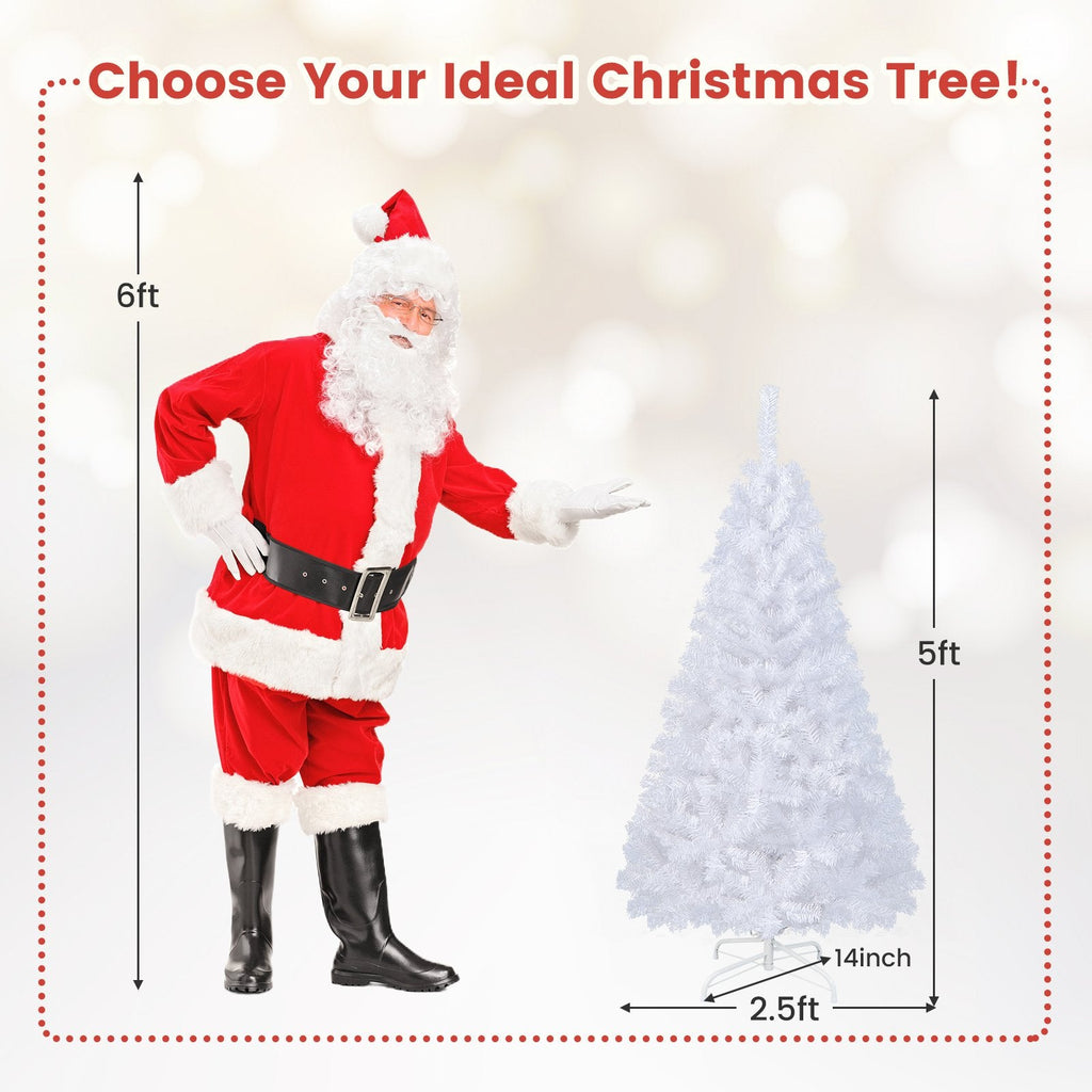 5 FT White Artificial Christmas Tree with 350 Branch Tips and Solid Metal Stand