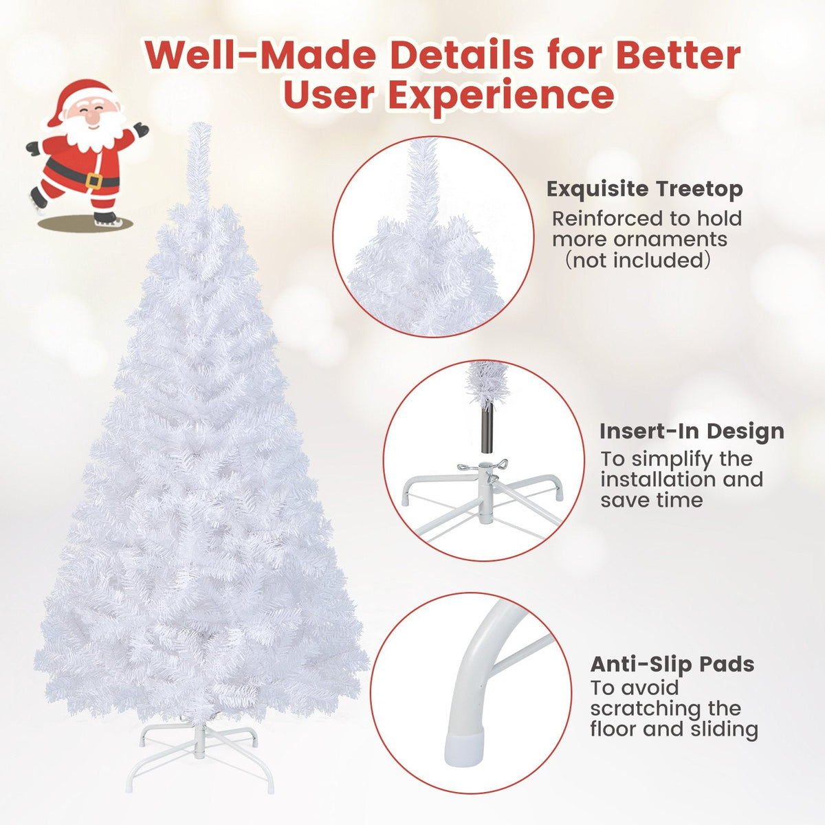 5 FT White Artificial Christmas Tree with 350 Branch Tips and Solid Metal Stand