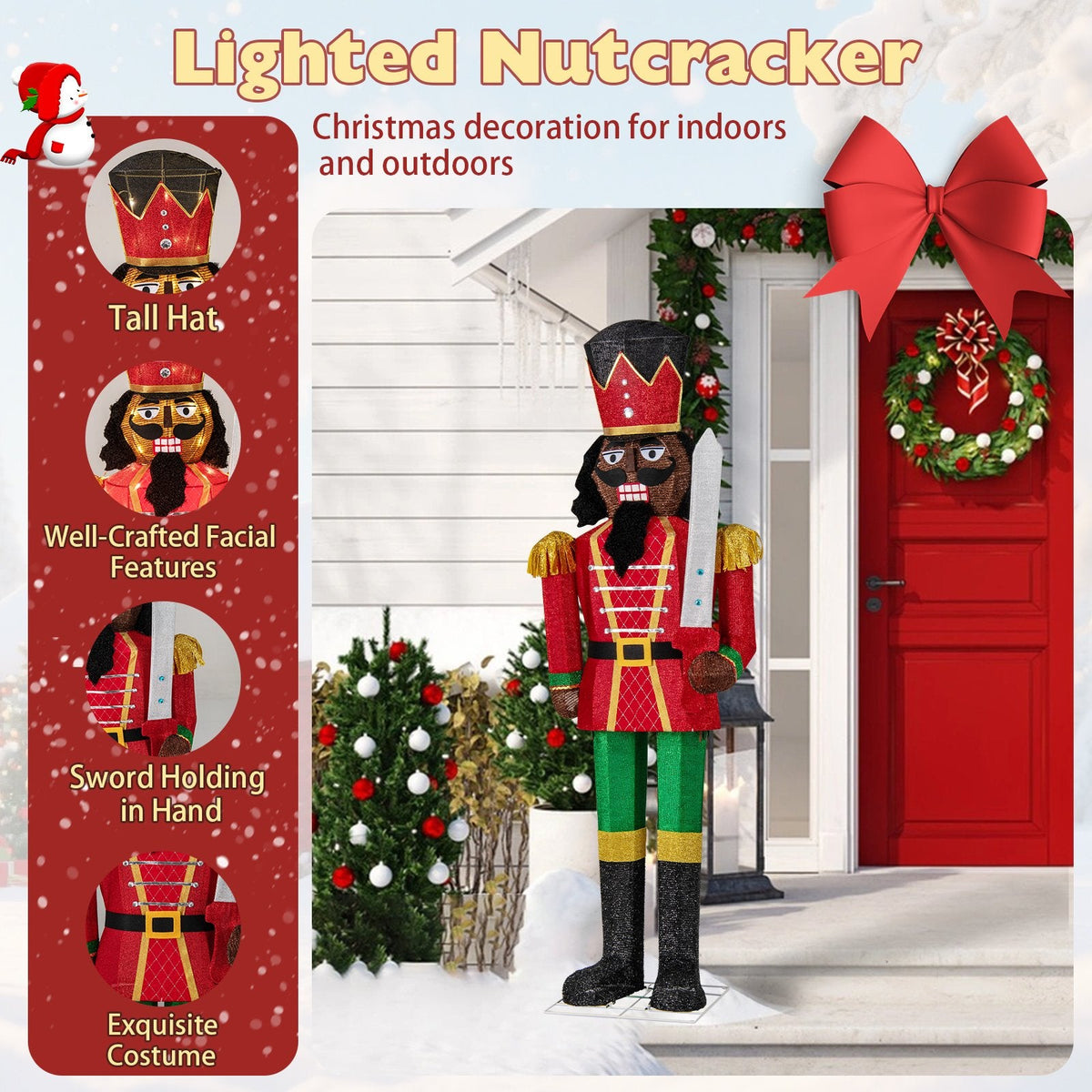 5 FT Giant Nutcracker with Glitter Sword for Outdoor