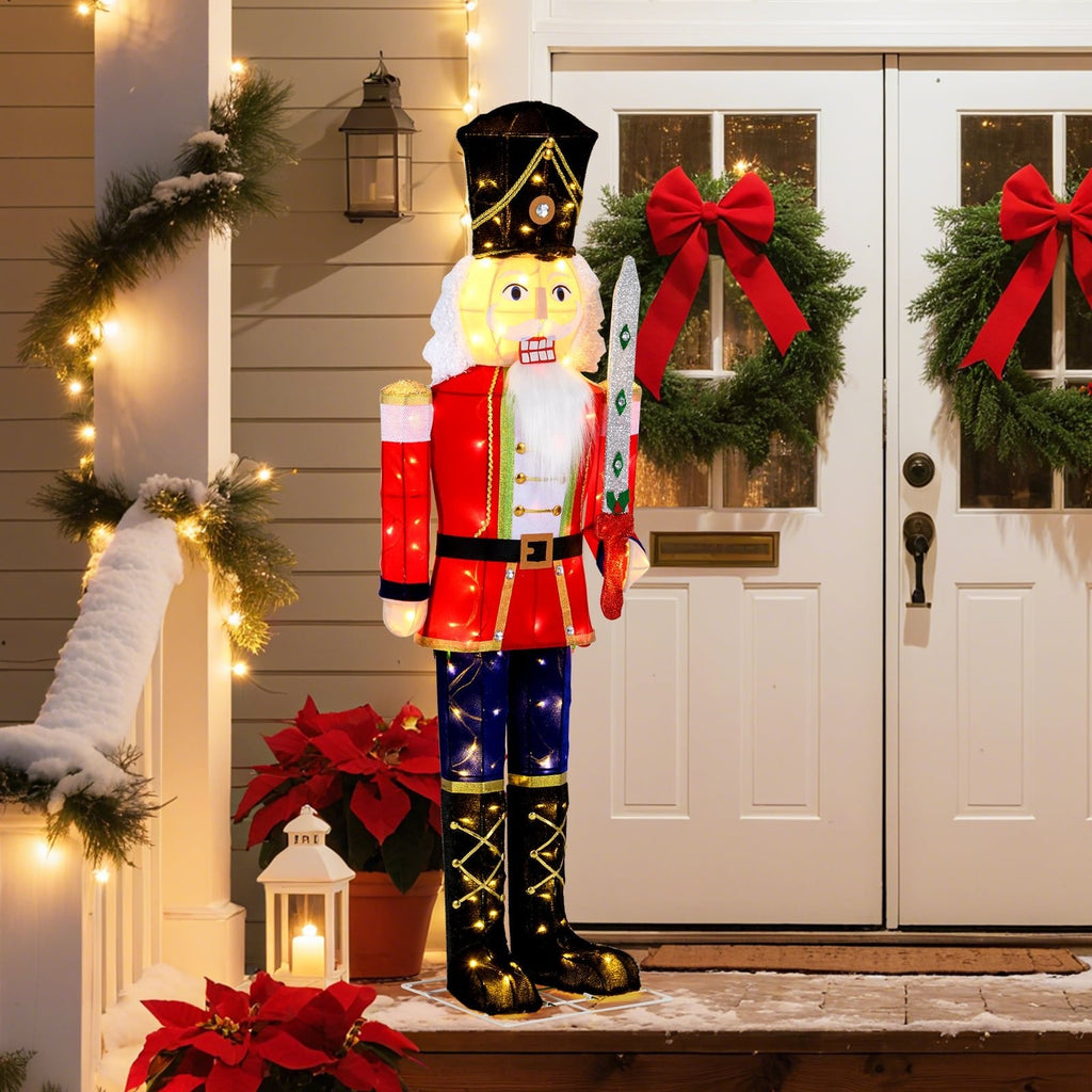 5 FT Giant Nutcracker Outdoor Christmas Decoration with Glitter Sword