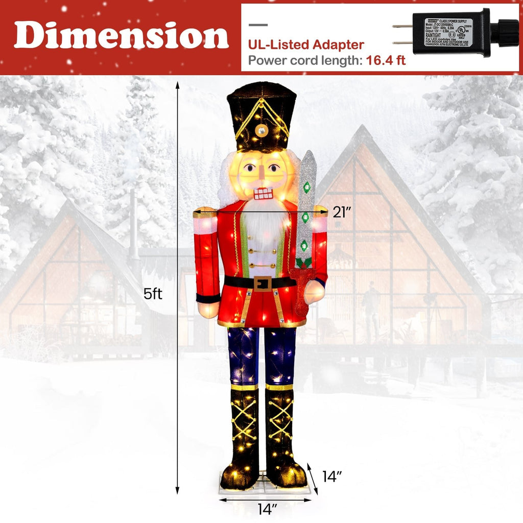5 FT Giant Nutcracker Outdoor Christmas Decoration with Glitter Sword