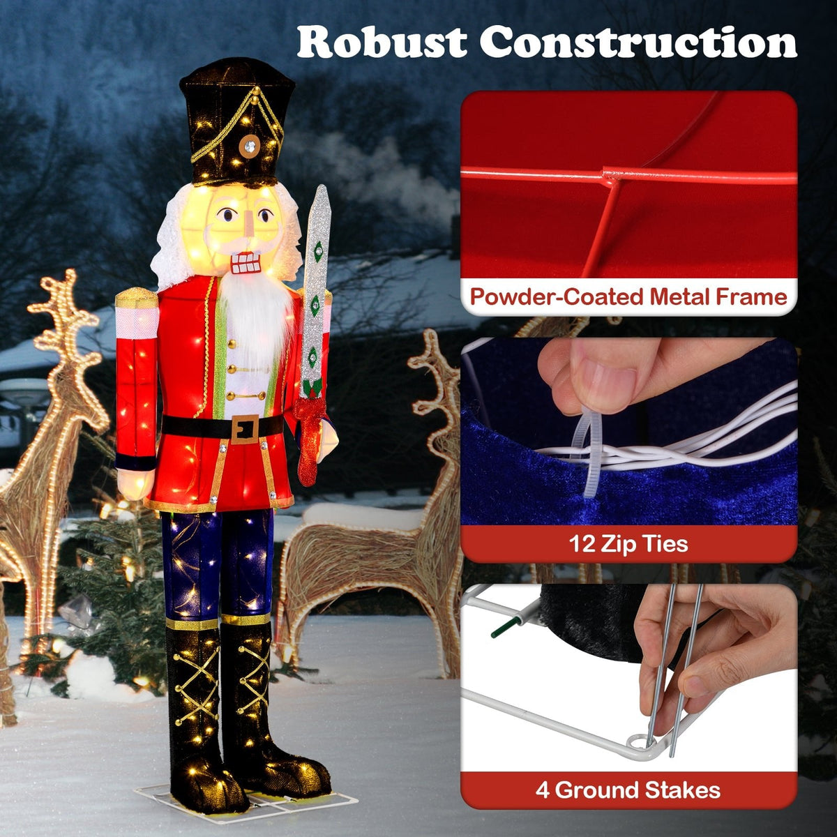 5 FT Giant Nutcracker Outdoor Christmas Decoration with Glitter Sword