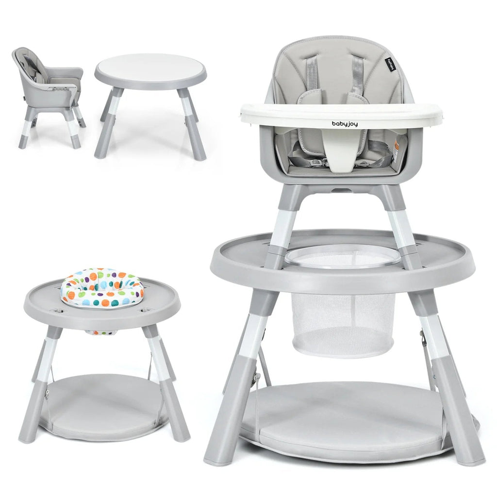 5-in-1 Baby Highchair with Height Adjustable and 2-Tier Tray Storage Busket-Gray