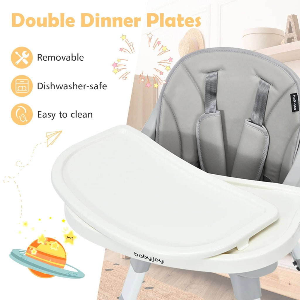 5-in-1 Baby Highchair with Height Adjustable and 2-Tier Tray Storage Busket-Gray
