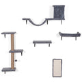 5 in 1 Cat Wall Shelf Set with Condo, Bridge, Perch, Scratching Post and Sisal Board, Gray