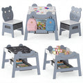 5-in-1 Toddler Table and 2 Chairs Cute Art Desk Set with Reversible Chalkboard Whiteboard-Grey