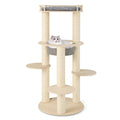 59 Inch Wooden Cat Tree with Pine Fence Perch, Non Woven Hammock and 4.4 Inch Sisal Posts, Gray