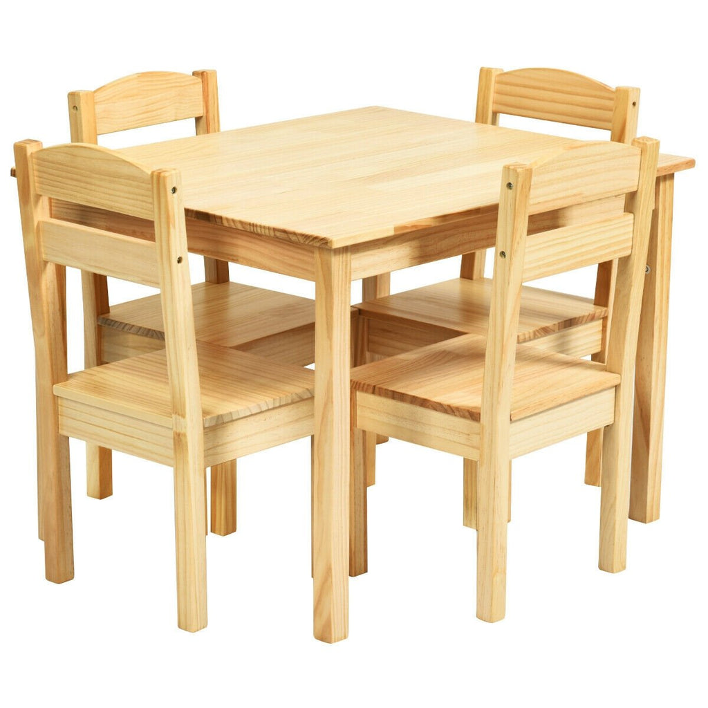 5 Piece Kids Table and 4 Chair Set, Natural Solid Pine