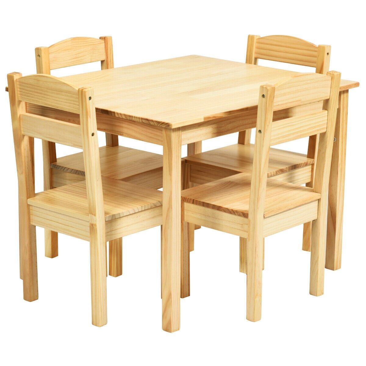 5 Piece Kids Table and 4 Chair Set, Natural Solid Pine
