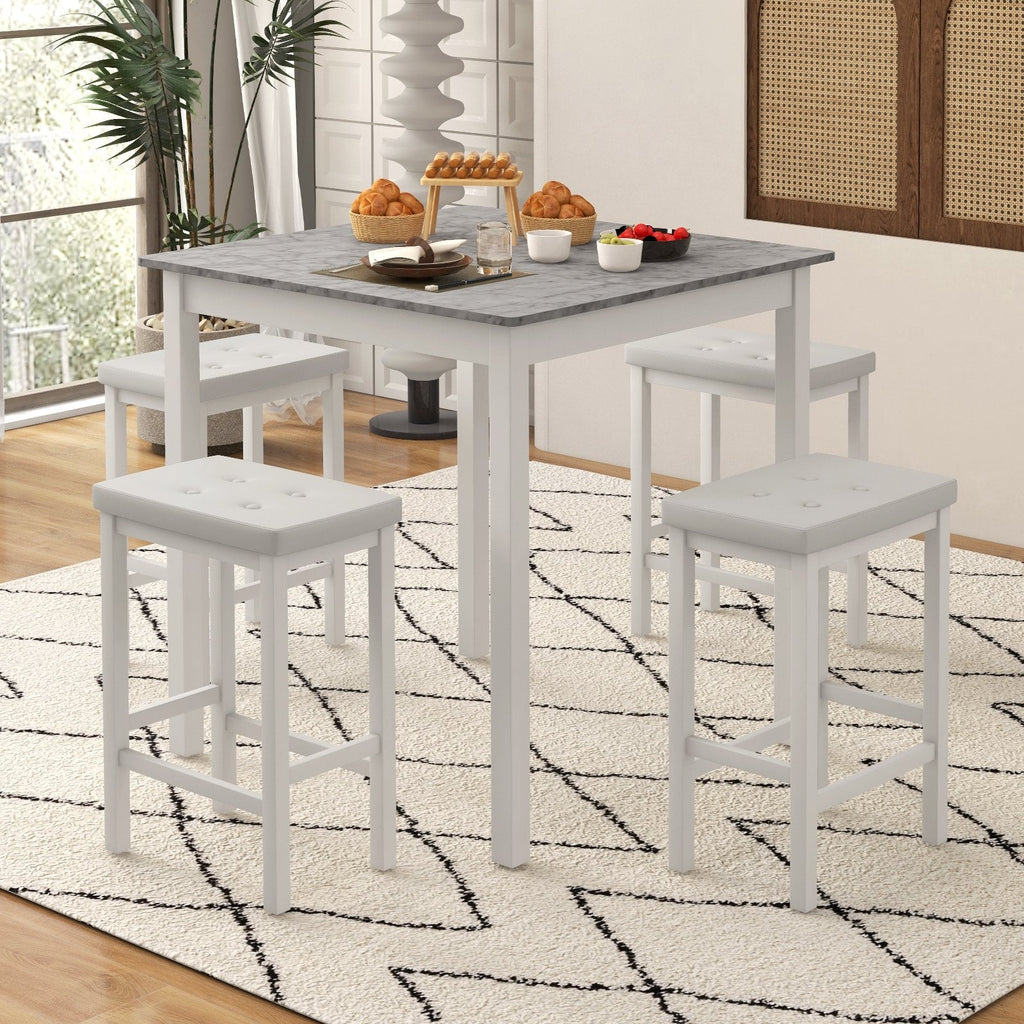 5-Piece Bar Table Set Counter-Height Dining Table and 4 Bar Stools-White
