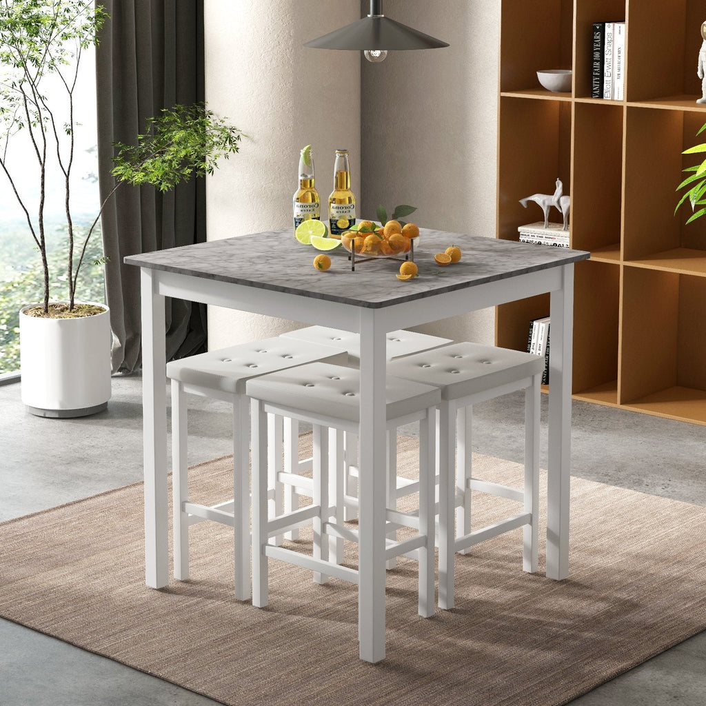 5-Piece Bar Table Set Counter-Height Dining Table and 4 Bar Stools-White