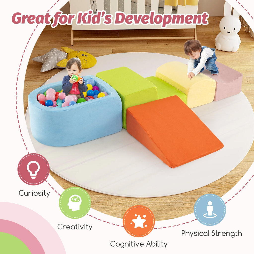 5-Piece Climb and Crawl Playset with Ball Pit for Kids-Multicolor