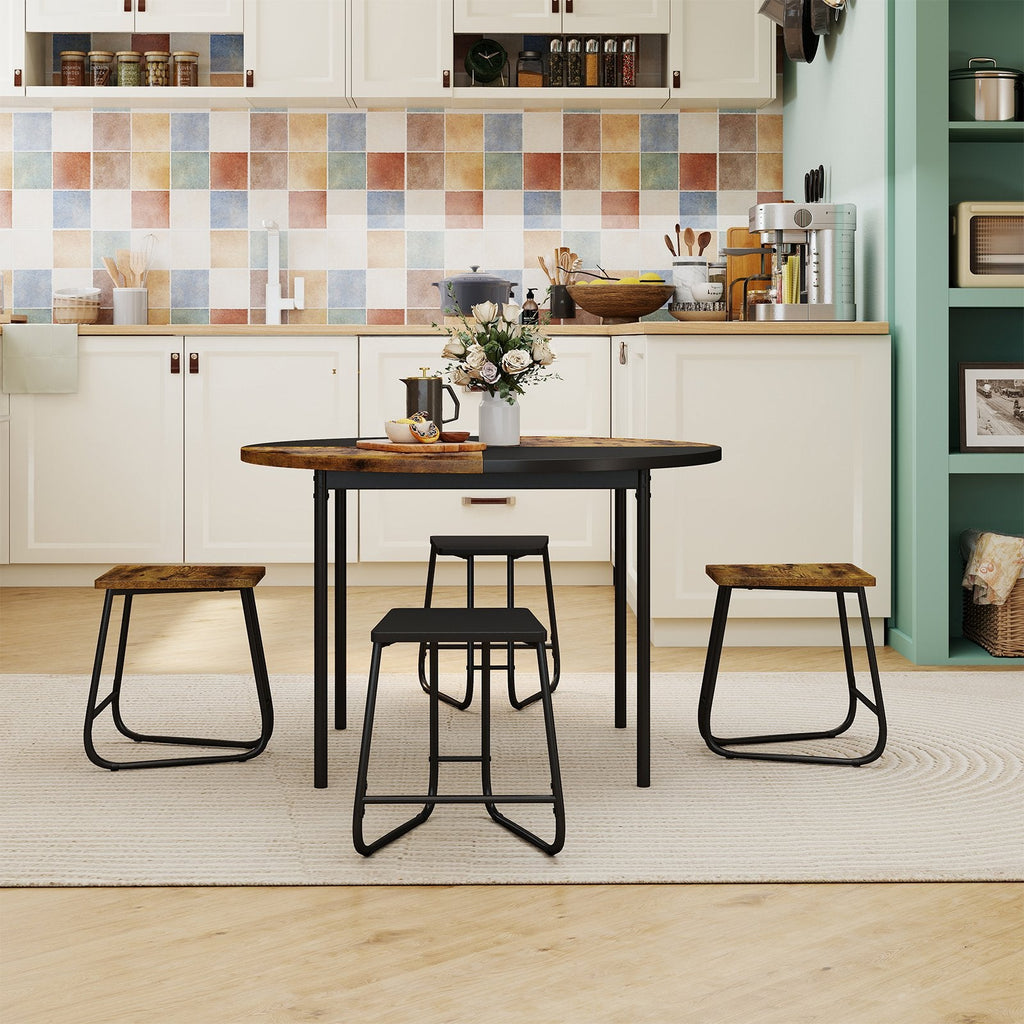 5-Piece Dining Set for 4 47 Inch Round, Kitchen Table and 4 Stools-Brown