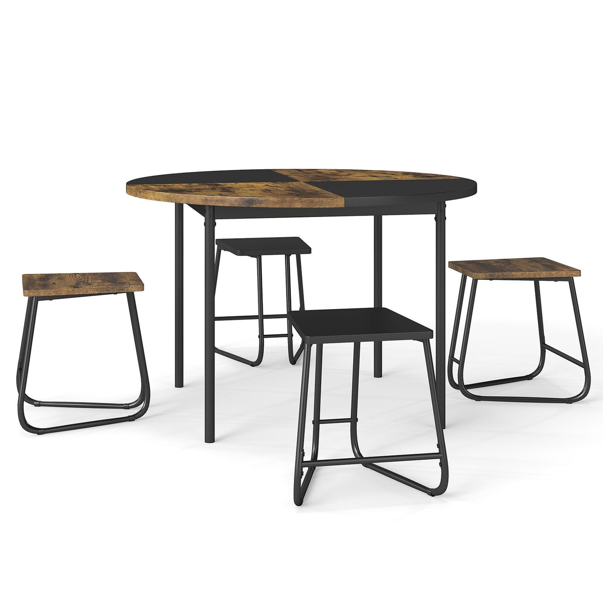 5-Piece Dining Set for 4 47 Inch Round, Kitchen Table and 4 Stools-Brown
