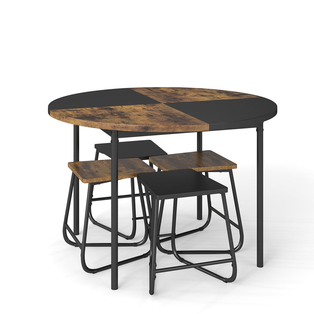 5-Piece Dining Set for 4 47 Inch Round, Kitchen Table and 4 Stools-Brown