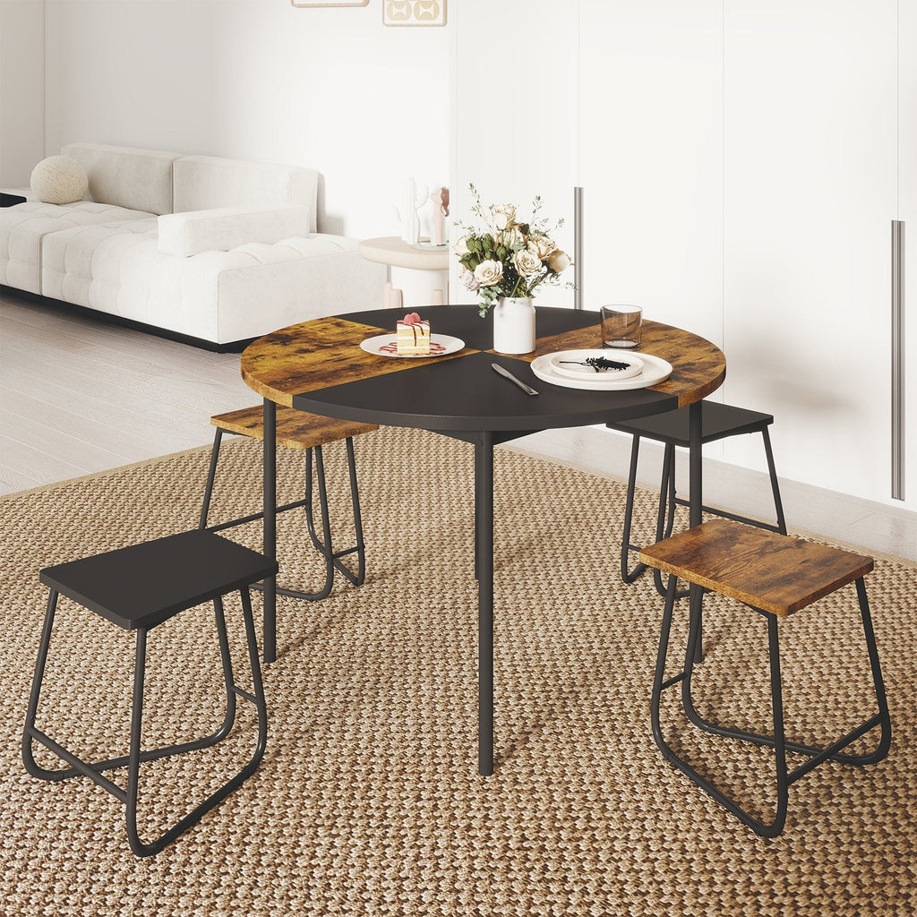 5-Piece Dining Set for 4 47 Inch Round, Kitchen Table and 4 Stools-Brown
