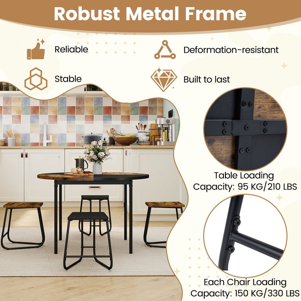 5-Piece Dining Set for 4 47 Inch Round, Kitchen Table and 4 Stools-Brown