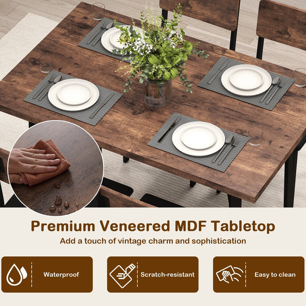 5-Piece Dining Table Set for 4 People Industrial Kitchen Table and 4 PU Leather Chairs-Brown