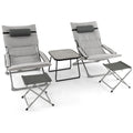 5 Piece Folding Sling Patio Chair Set with 2 Footrests and Coffee Table, Gray