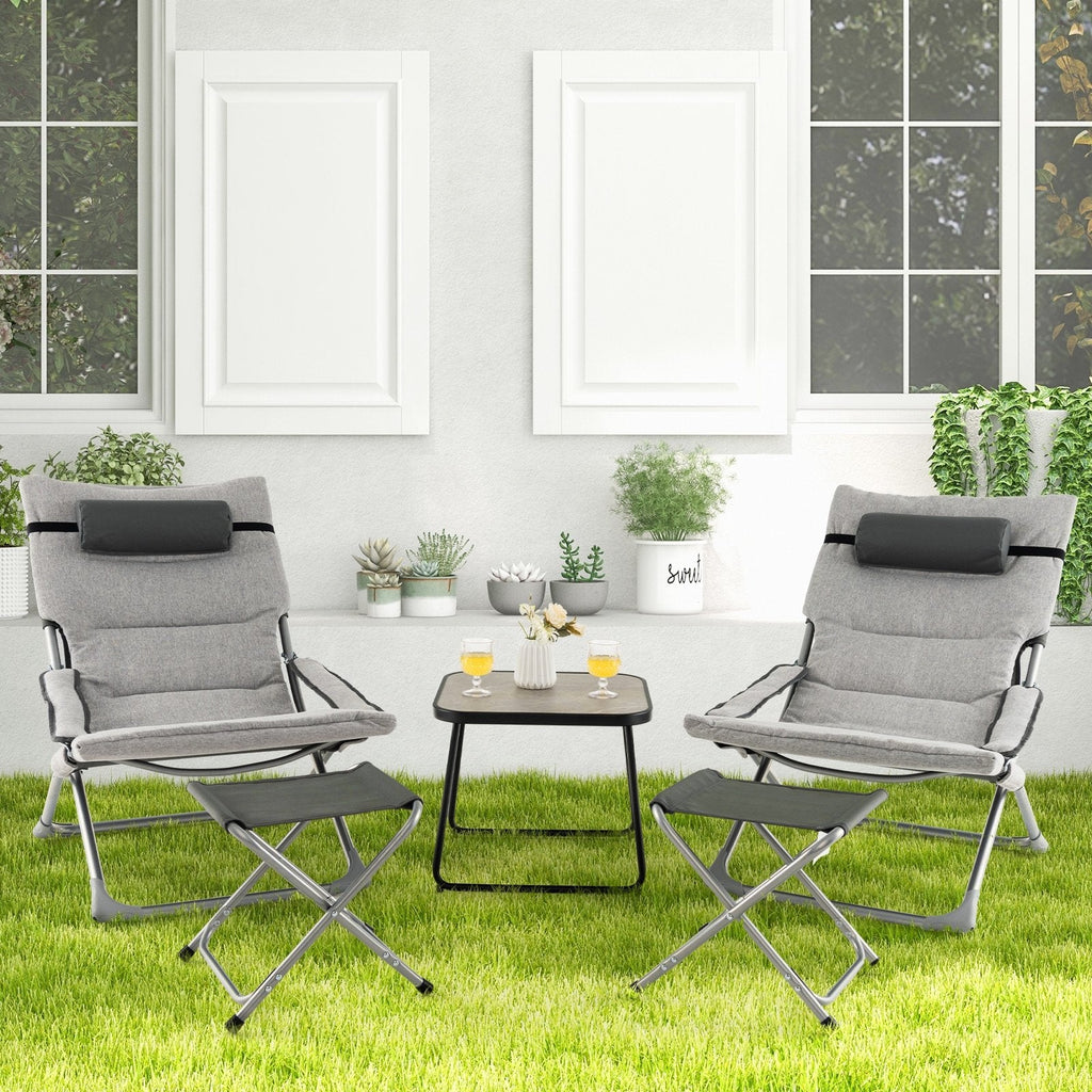 5 Piece Folding Sling Patio Chair Set with 2 Footrests and Coffee Table, Gray