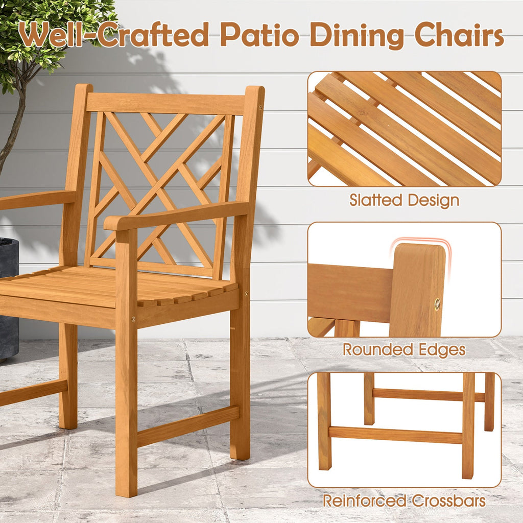 5 Piece Square Acacia Patio Dining Set for 4 with Lattice Back Armchairs and a 1.97 Inch Umbrella Hole