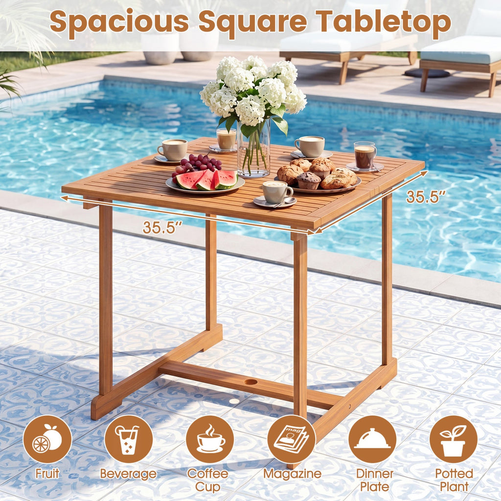 5 Piece Square Acacia Patio Dining Set for 4 with Lattice Back Armchairs and a 1.97 Inch Umbrella Hole