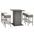 5 Pieces Outdoor Wicker Bar Table Set with Hidden Storage Shelves-White