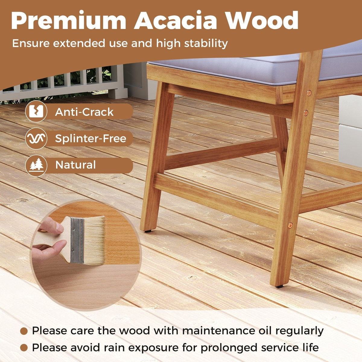 5 Piece Acacia Patio Dining Set, 36 Inch Round Cornered Table and 4 Wrap Around Wicker Back Chairs with Cushions
