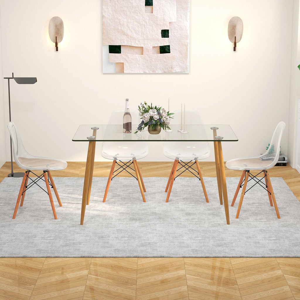 5 Pieces Rectangle Dining Table Set with 51 Inch Glass Tabletop-Transparent