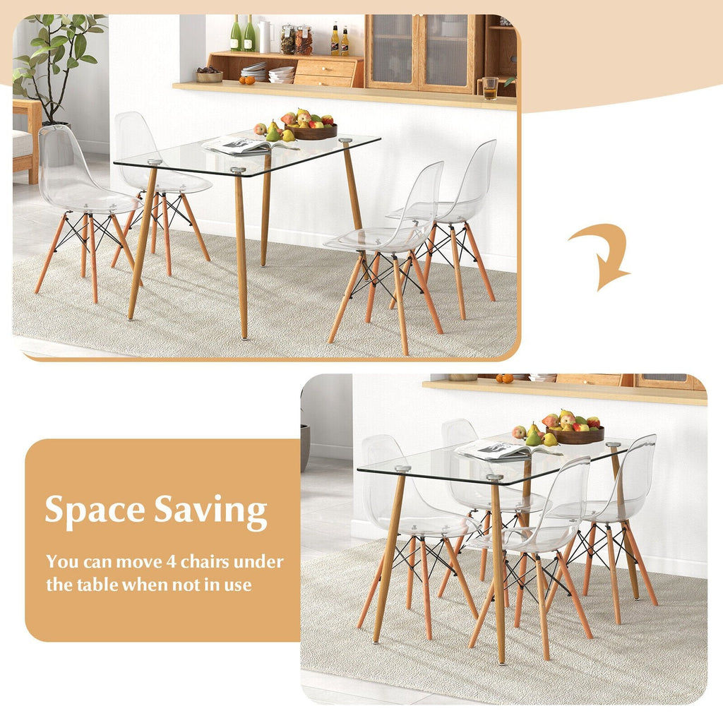 5 Pieces Rectangle Dining Table Set with 51 Inch Glass Tabletop-Transparent