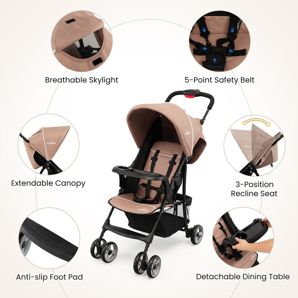 Toddler Travel Stroller for Airplane with Canopy and Adjustable Backrest-Coffee