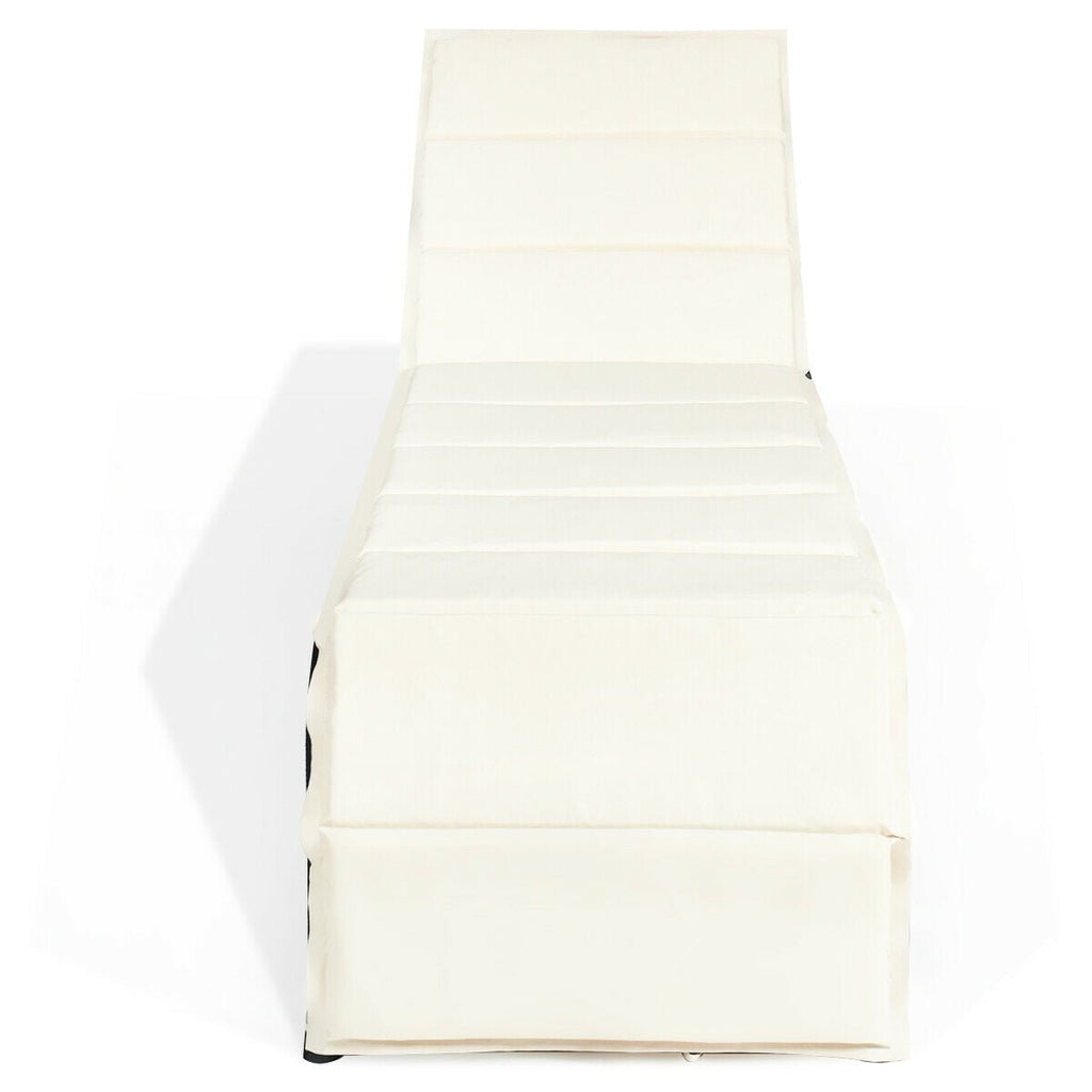 Rattan Chaise Recliner with Folding Cushion and Adjustable Back, Off White