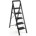 5 Step Black Folding Step Stool with Wide Anti-slip Pedals