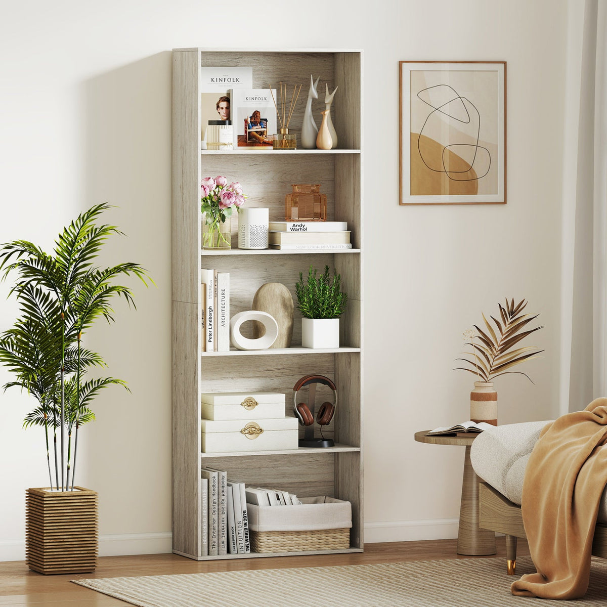 5-Tier Bookshelf Freestanding Display Shelf for Home Office-Gray