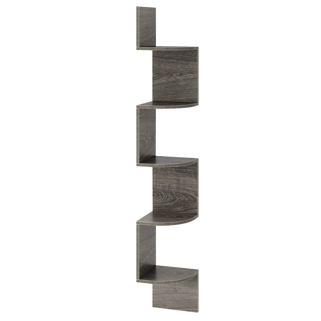 5-Tier Corner Shelf Floating Bookshelf Wall Mounted Storage Organizer-Oak