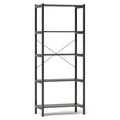 5 Tier Industrial Bookshelf with Black Metal Frame, Display Storage Rack, Grey