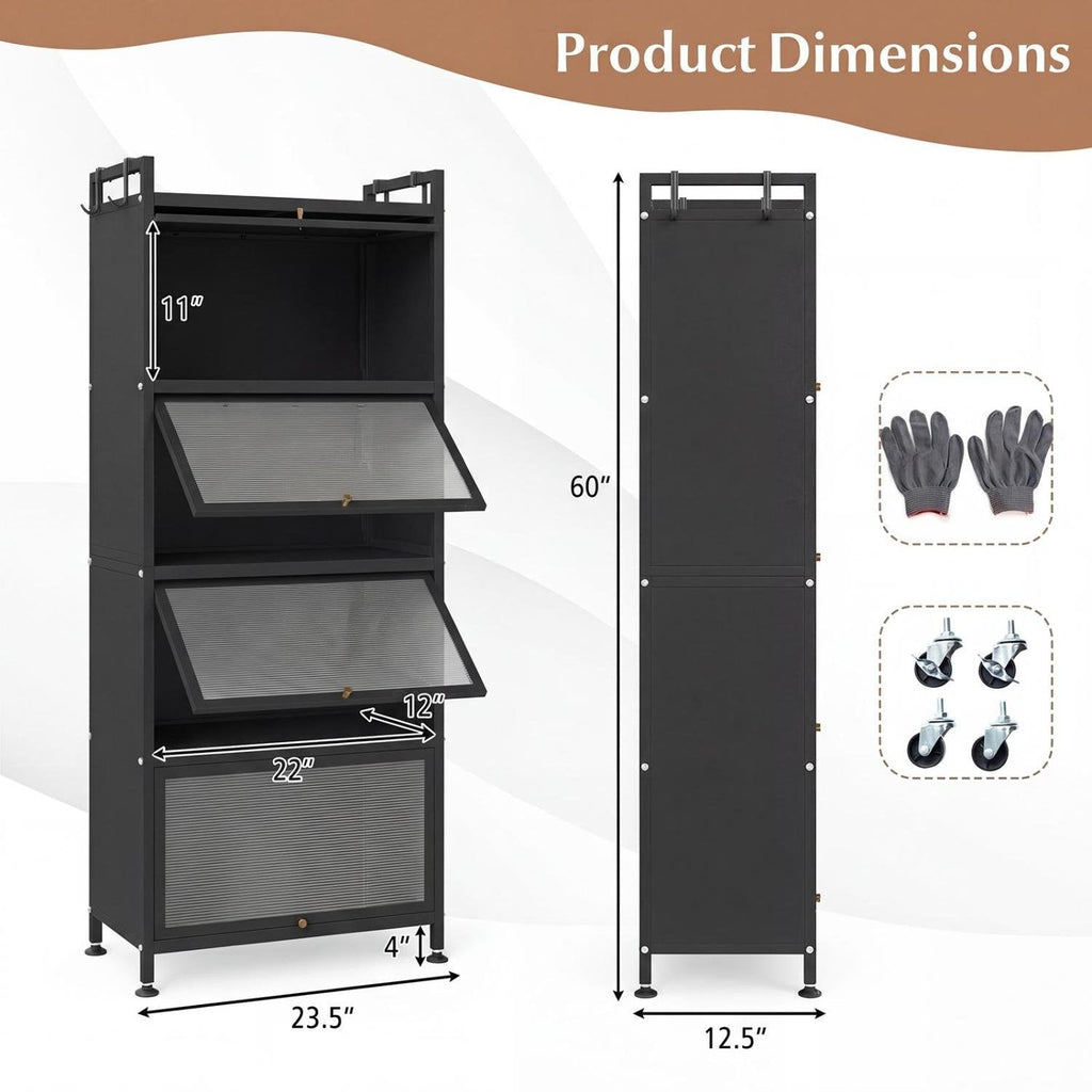 5-Tier Kitchen Baker's Rack with Flip-up PC Doors-Black