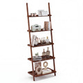 5-Tier Ladder Shelf Bamboo Bookshelf Wall-Leaning Storage Display Plant Stand-Walnut