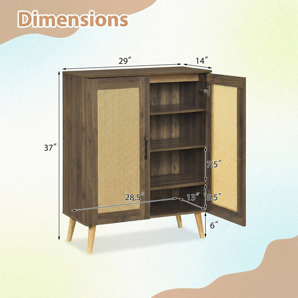 5-Tier Rattan Shoe Cabinet with 3 Removable Shelves-Walnut
