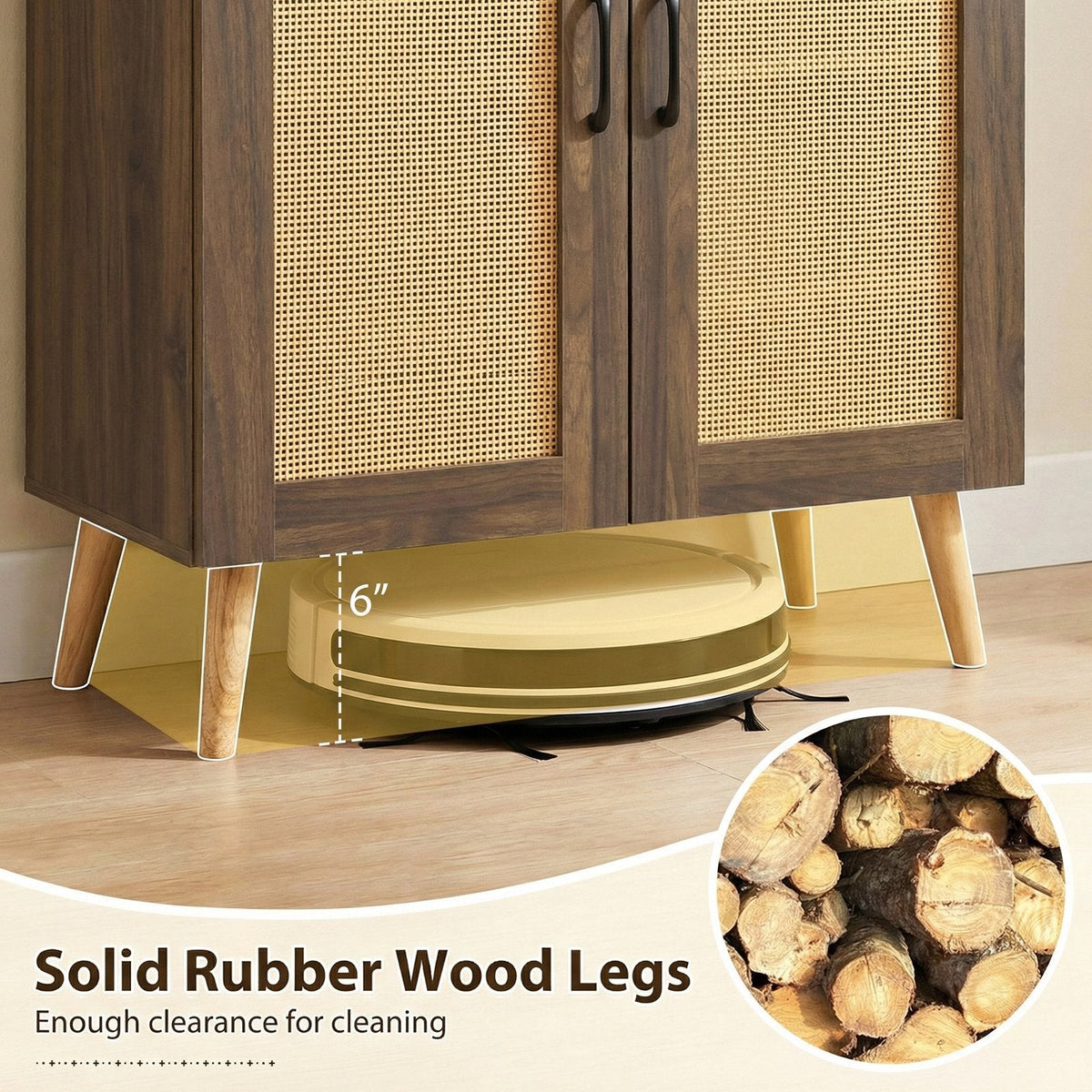 5-Tier Rattan Shoe Cabinet with 3 Removable Shelves-Walnut